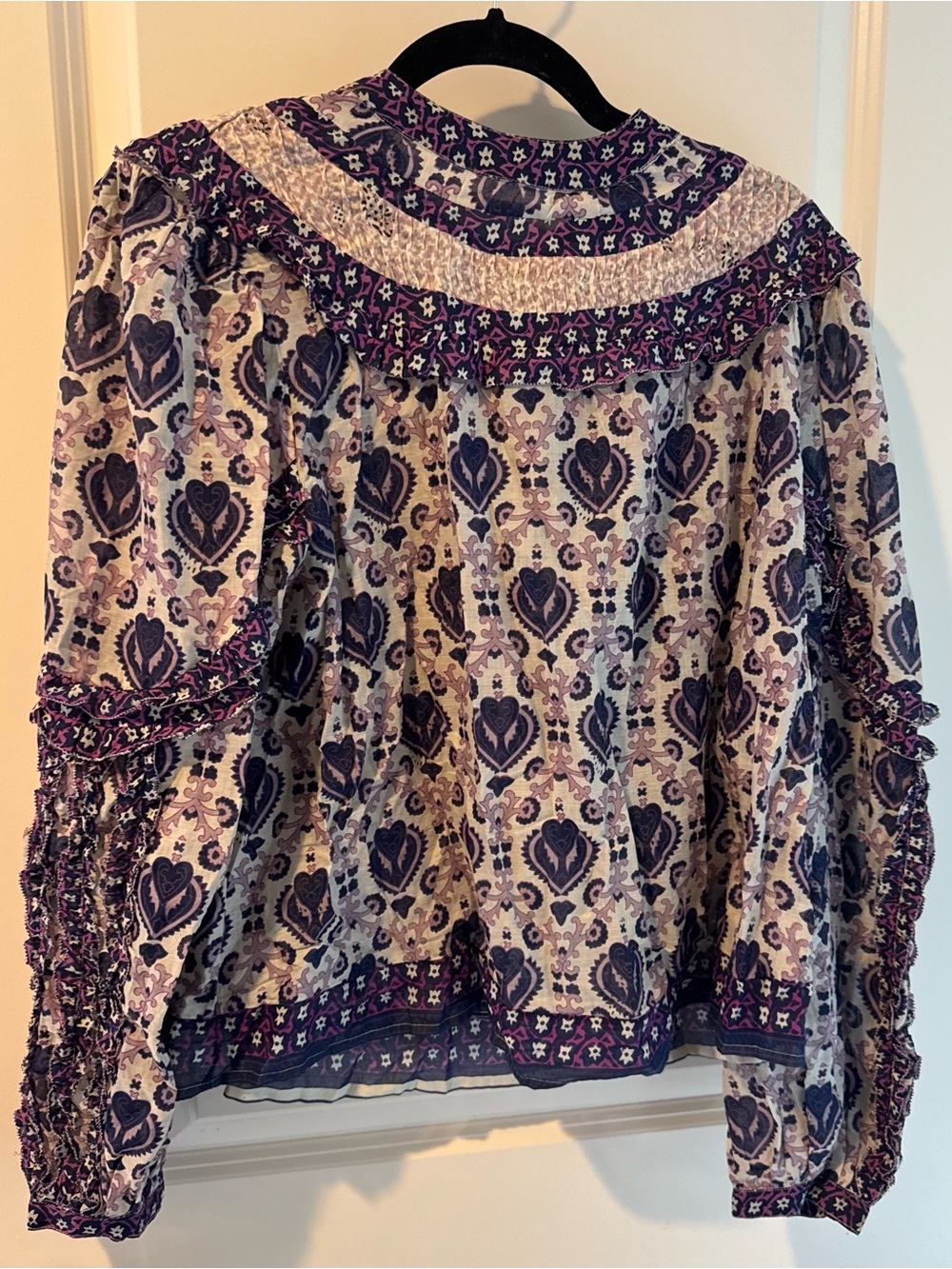Sea New York Purple Paisley Print Long-Sleeve Brigitte Border Blouse | M - Picture 2 of 6